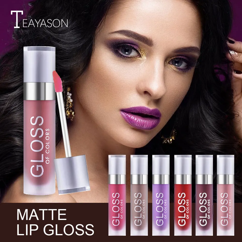 TEAYASON Beauty Lips Makeup Dark Red Nude Pigment Waterproof Long Lasting Glitter Liquid Lipstick Matte Lip 5