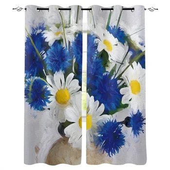 

The White Blue Flowers Ivase Window Curtains Living Room Kitchen Curtains for Bedroom Left and Right Biparting Open Curtains
