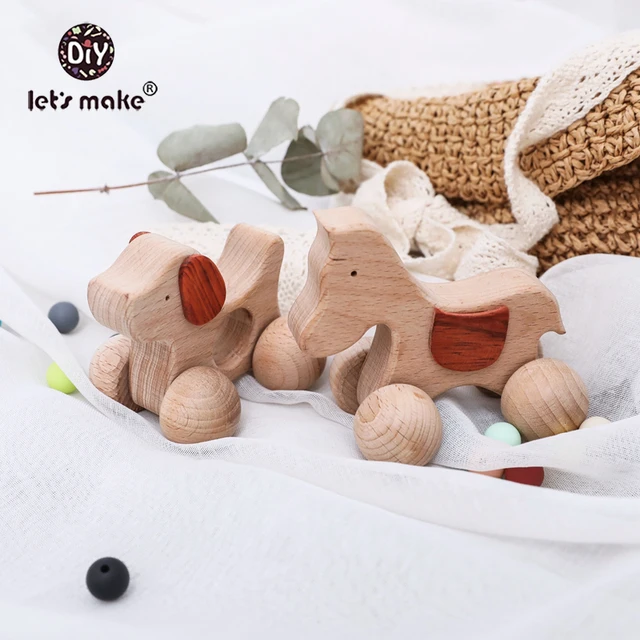 Let'S Make Wooden Baby Toys Dog Car Gym Wood Animal Rattles Horse Car Wooden Teether Kids Toys 1
