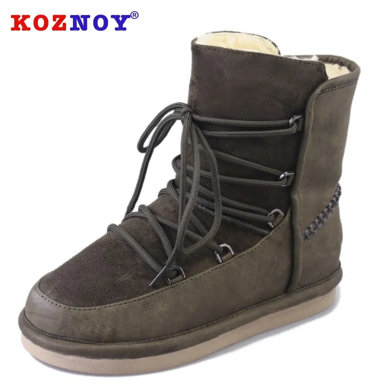 

Koznoy Cotton Boots Thick Bottom Winter Fashion Dropshipping Flat Bottom Round Fur Platform Plush Warm Solid Causal Snow Boots