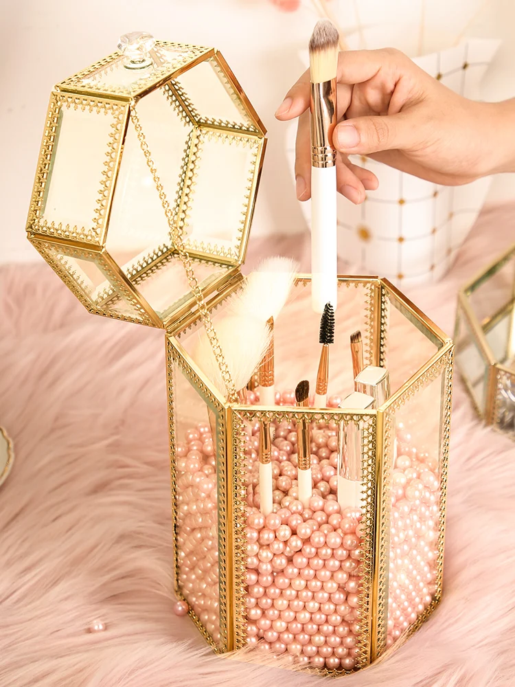 

Dustproof glass makeup brush storage box brush barrel portable