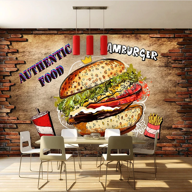 Papier peint mural 3D avec motif Fast Food Restaurant 300 cm x 210 cm