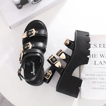 

Chunky Heel Sandals Woman Platform Punk Shoes 2020 New Summer Open Toe Shoes Female Block Heel Fashion Rivet