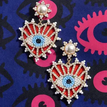 

Dvacaman INS Ojo Evil Eye Heart Drop Earrings for Women 2020 Fashion Jewelry cz Beads Crystal Statement Earrings Bohemia Brincos