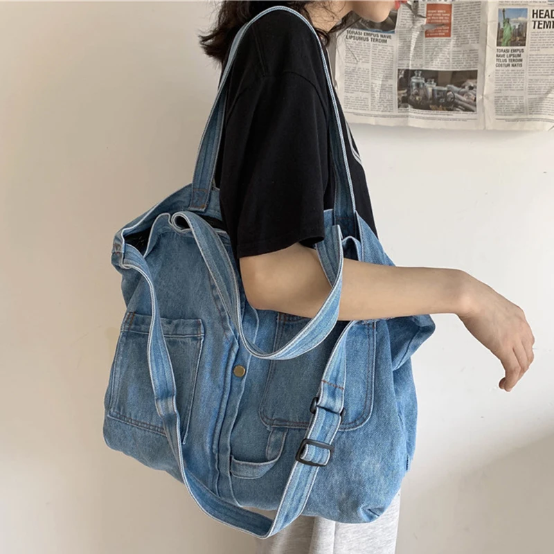 Denim Shoulder Bag Large Capacity Women Tote Fashion for Travel