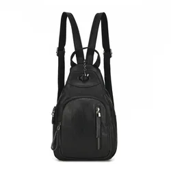 2021 Women Soft Leather Backpacks Vintage Female Shoulder Bag Casual Travel Ladies Backpack School Bags Large Capacity Chest Bag