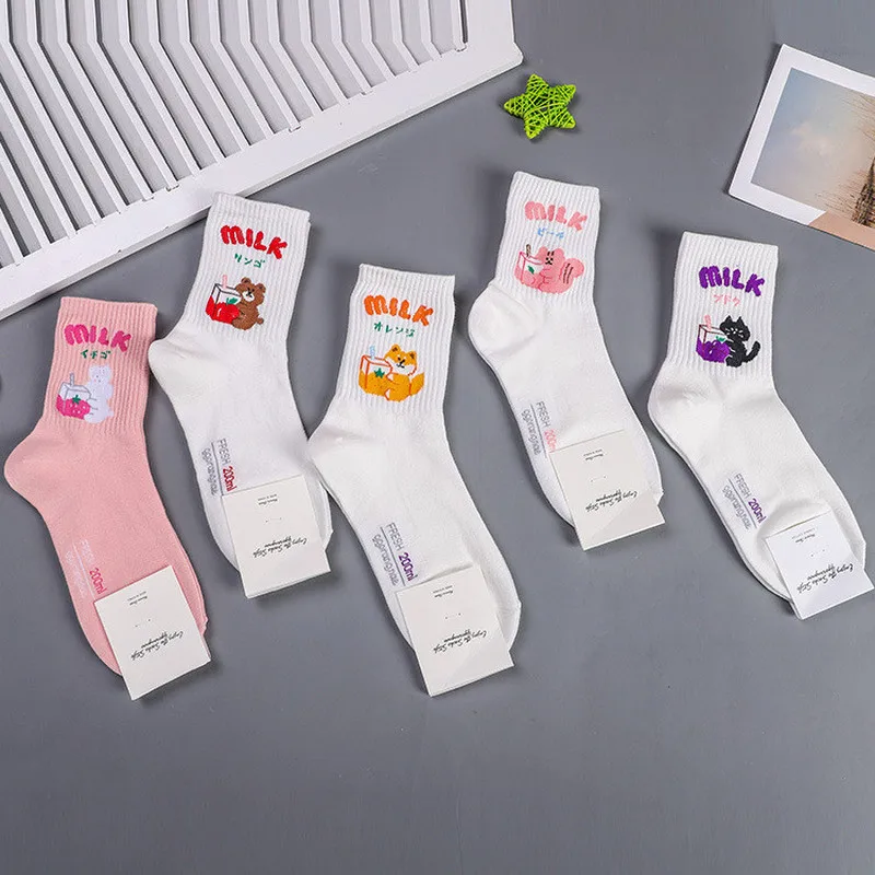 Забавные хлопковые носки с изображением животных; женские теплые милые носки Kawaii Happy; Дышащие носки с героями мультфильмов; модная повседневная Уличная одежда; Calcetines