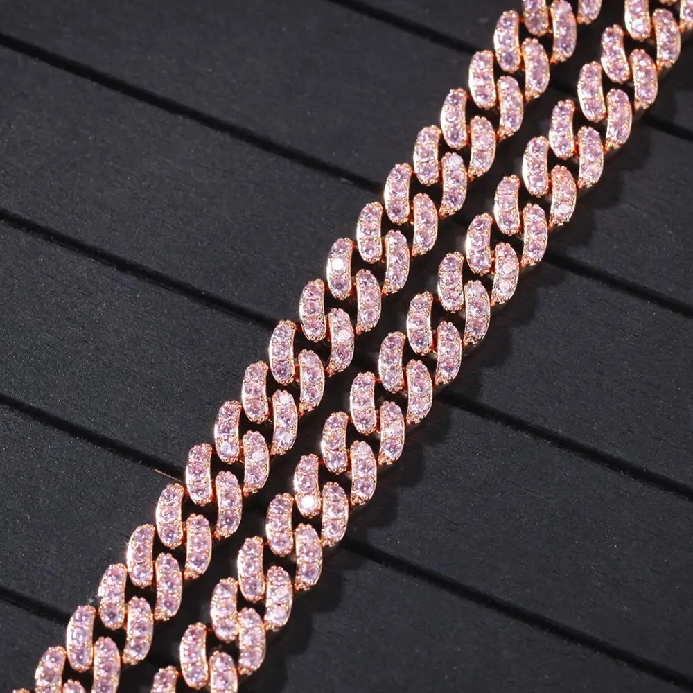 ADWLOF, 9 мм, Iced Out, розовый кубический цирконий, кубинская цепочка, ожерелье, шикарное колье, ожерелья, хип-хоп ювелирные изделия для мужчин и женщин