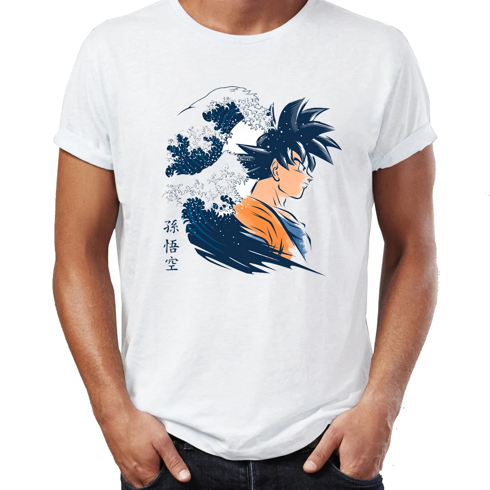 

Marvel Men T Shirts Goku and The Great Wave Off Kanagawa Awesome Dragon Ball Artwork Drawing Printed Tee
