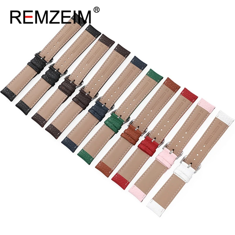 Genuine Leather Strap Calfskin Men Women Watch Band Watch Accessories Bracelet 12mm 14mm 16mm 18mm 20mm 22mm Green Blue Red