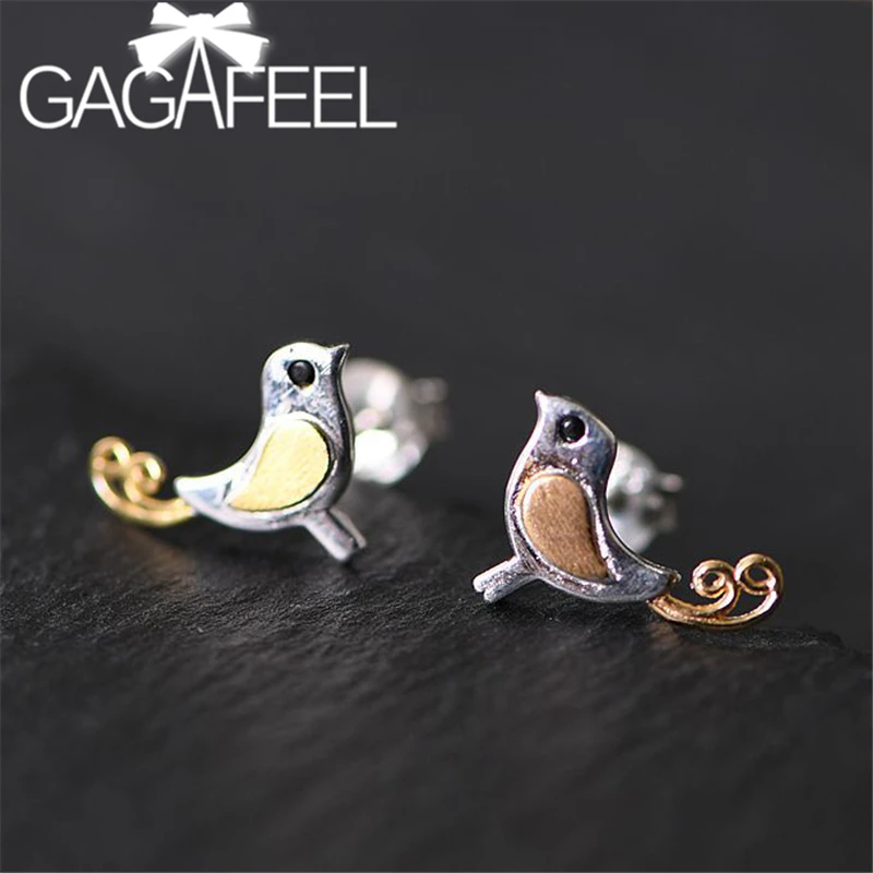 GAGAFEEL маленькие свежие серебряные серьги темперамент золотые серьги «Птица» Женская мода ювелирные изделия S925 Серебряные серьги-гвоздики в виде птицы