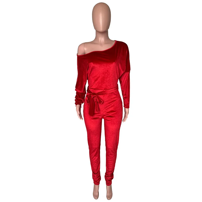 Велюровые комбинезоны размера плюс, женский комбинезон с косой шеей и длинным рукавом, Клубные вечерние комбинезоны, осенне-зимние комбинезоны с высокой талией и открытой спиной