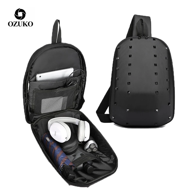 

OZUKO Fashion Crossbody Bags for Men Sling Bag Waterproof Short Trip 9.7" iPad Shoulder Bag Chest Pack USB Messenger Bag Male