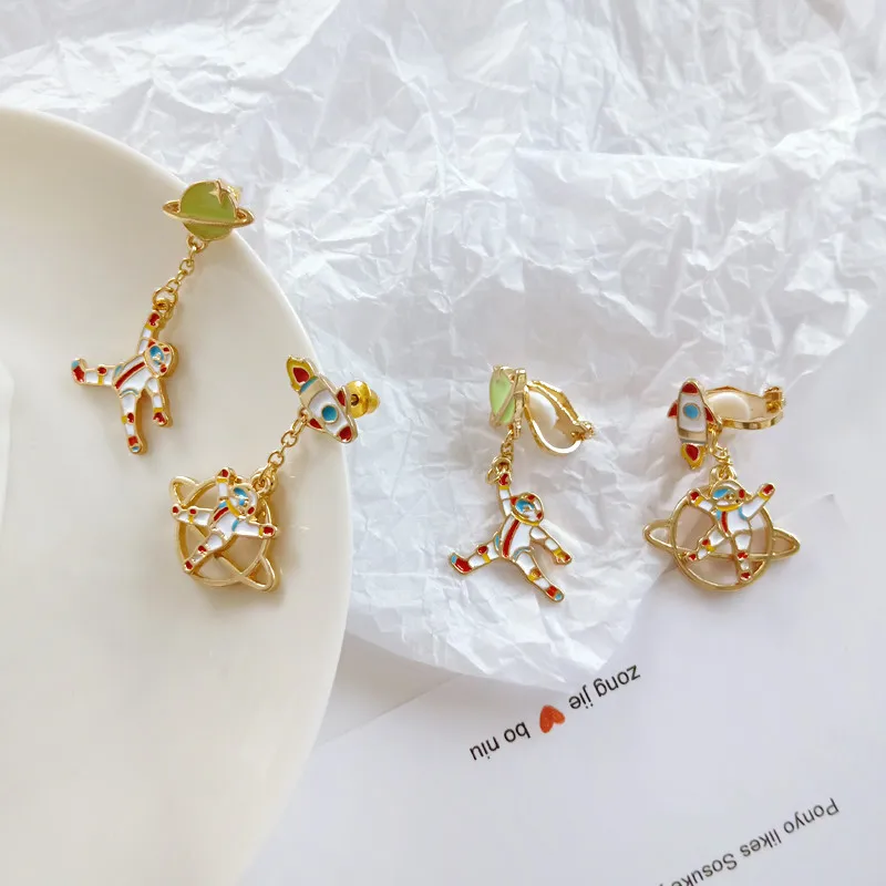 Женские серьги капельки из сплава асимметричный космический