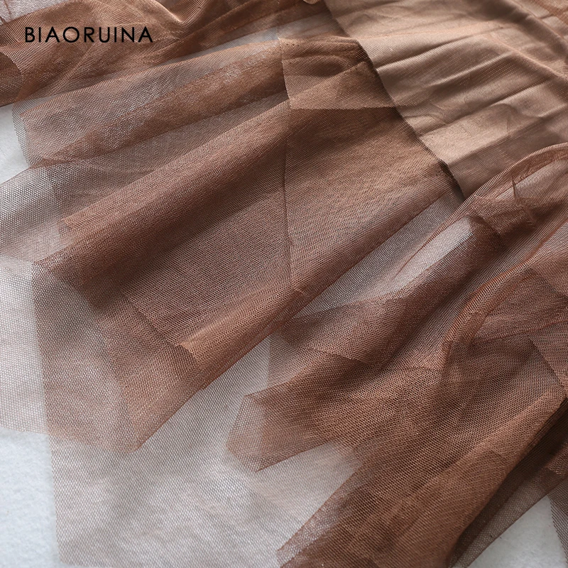 BIAORUINA, 5 цветов, атласная Лоскутная сетчатая женская повседневная юбка в складку, женская элегантная Однотонная юбка до колена, один размер