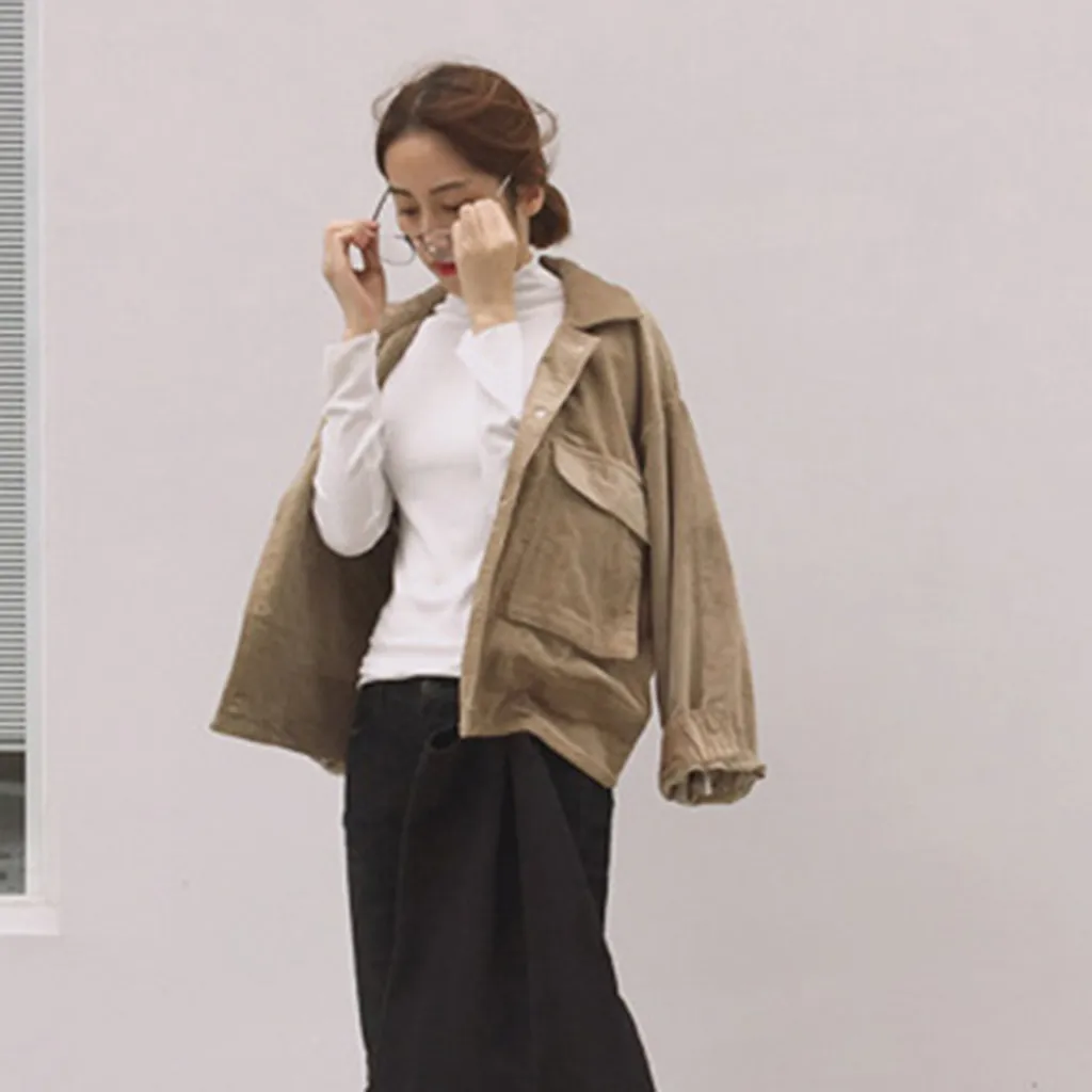 low cost  Coat 2019TOP Hot Fashion Women Corduroy Jacket Top Shirt Coat Casual Vintage Loose Baseball uniform