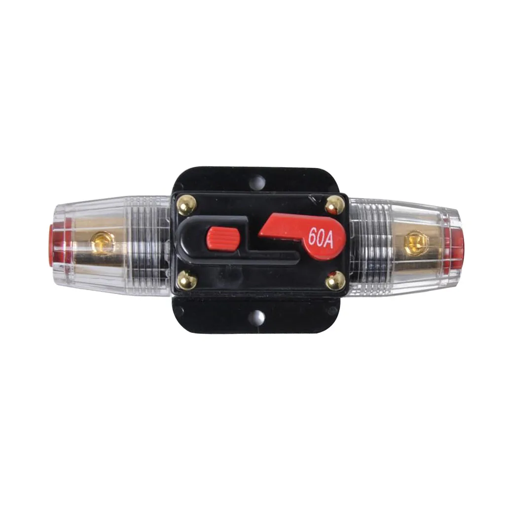 60A In-Line DC Circuit Breaker Manual Reset Stereo/Audio/Car/RV Fuse Holder