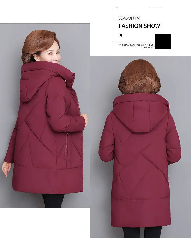 Hooded Thick Down Jacket Female 2025 New Middle Aged Mother Cotton Winter Coat Grandmother Wear Plus Size Long Parka Women 6XL