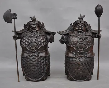 

wedding decoration 14" Chinese Folk Myth Bronze God of War Take hammer Guardian god Take Axe statue