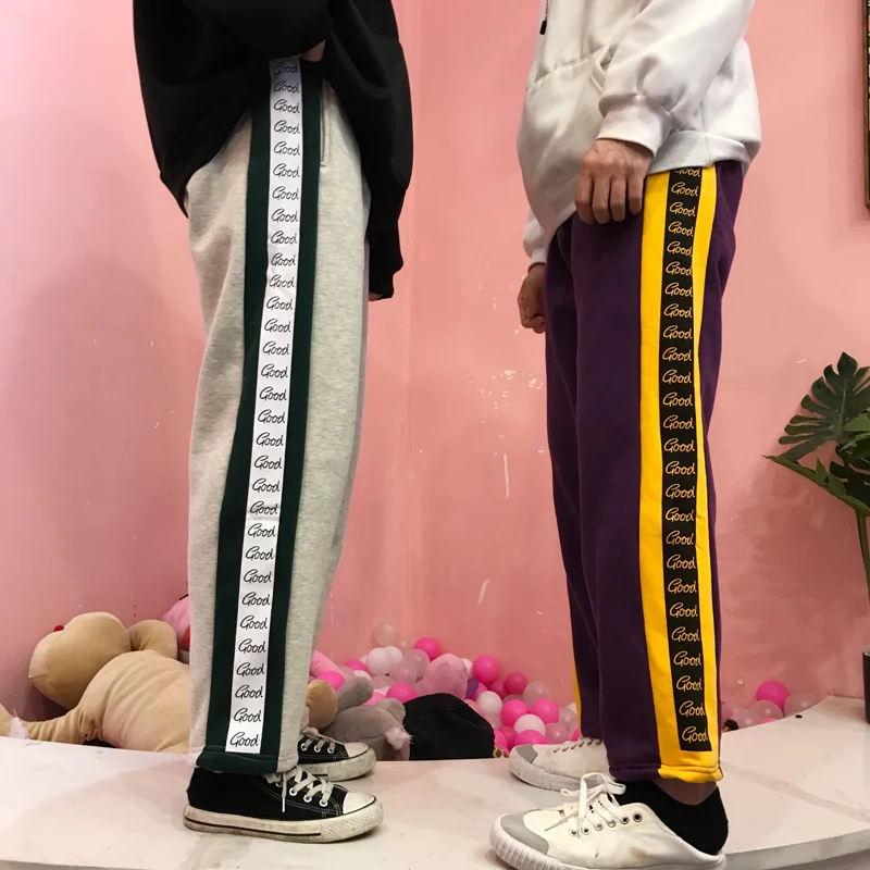 Neploe Harajuku, уличная одежда, Ретро стиль, длинные штаны, контрастные по бокам, цветные, с буквами, брюки для отдыха, для женщин и мужчин, флисовые прямые штаны, 55609