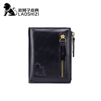

RFID Blocking Zipper Wallet Genuine Leather Wallet For Men Women Credit Card Holder Coin Purse 91604