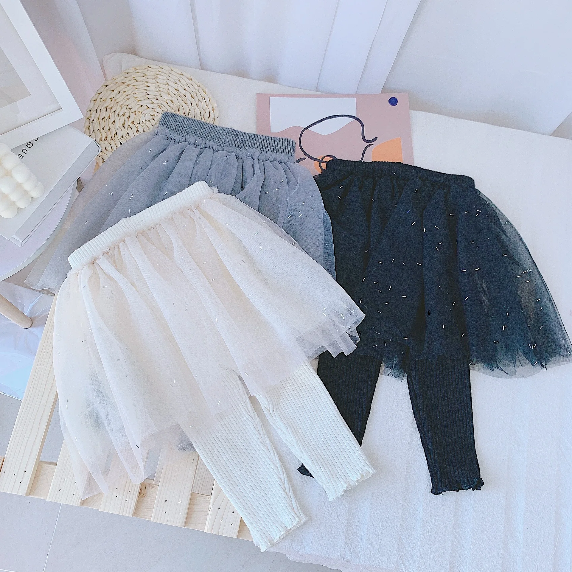 1-4 Y Baby Girls Culottes Fashion Net Yarn Sequins Skirt Knitted Wool Pants for Girl Kids Cute Korean Leggings Toddler Trousers | Детская