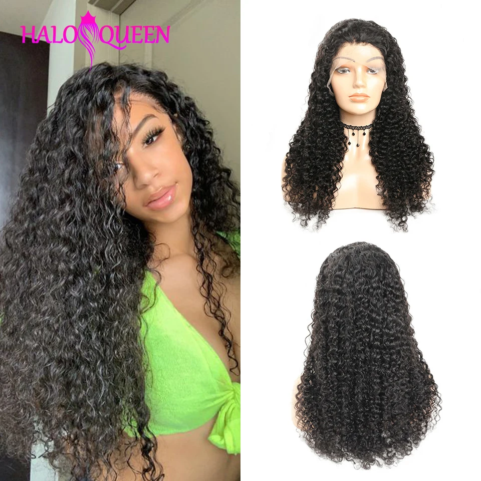 

HALOQUEEN Lace Closure Wig Kinky Curly Brazilian Human Hair Wigs Pre-Plucked 8-24 Inch Non Remy Human Hair