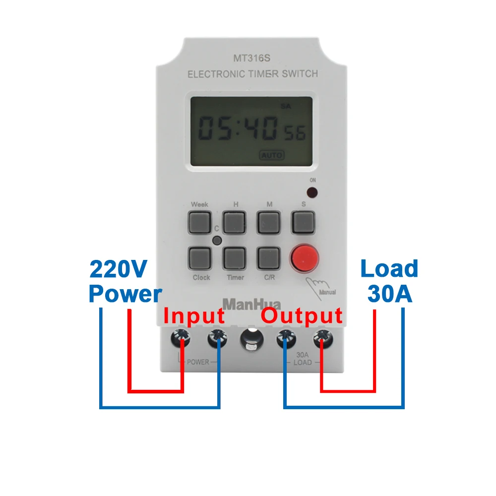ManHua 220V 30A MT316S вход 7 дней программируемый 24ч таймер реле времени выход