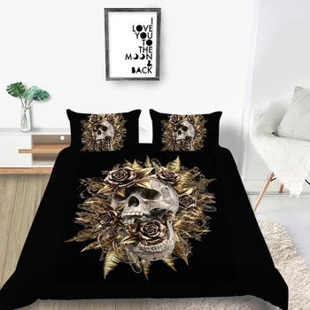 

3D Skull Bedding Set Roses Luxury Fashion Scary Duvet Cover King Queen Twin Full Single Double Unique Design Bed Set