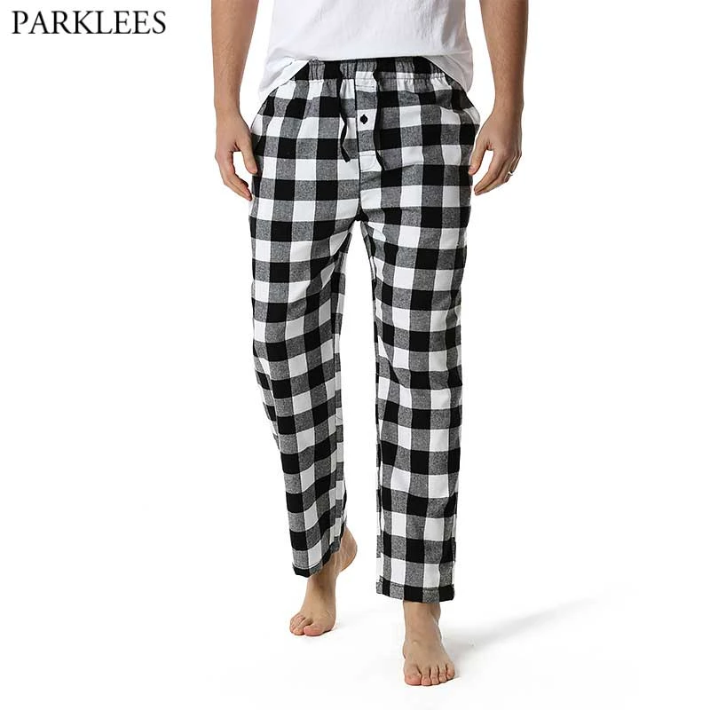 Pantalones de pijama a cuadros para hombre, ropa de franela de algodón suave, cómoda, relajada, transpirable, blanco y de abajo para dormir| - AliExpress