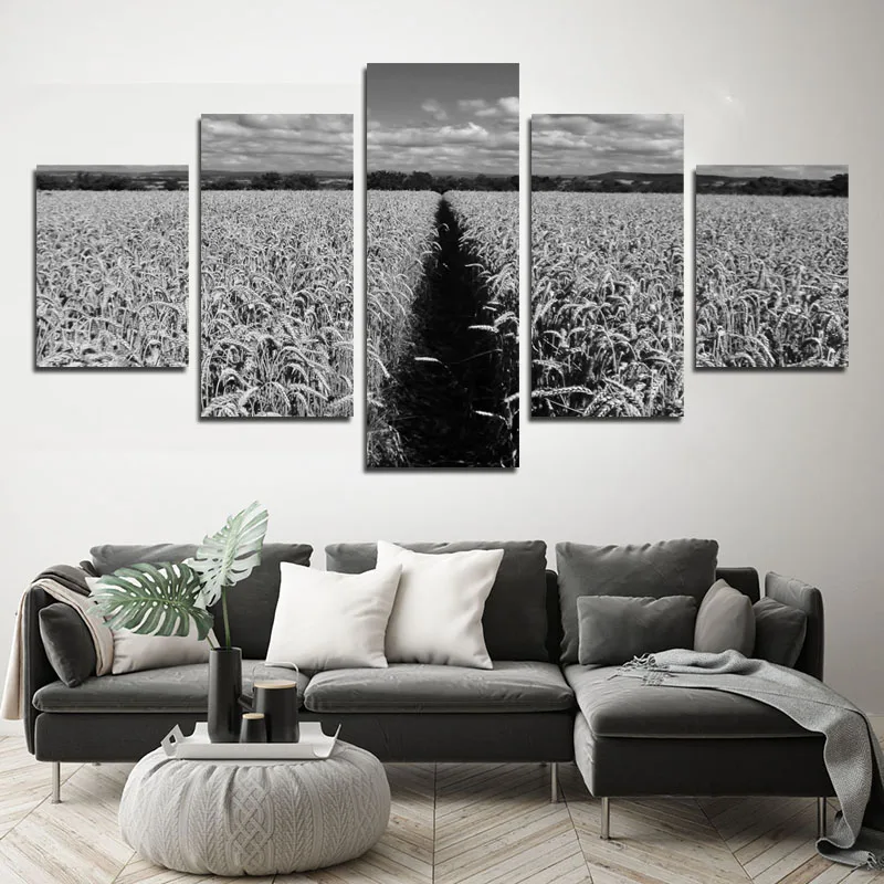 

Decorative Canvas Painting 5Pcs Black and White Rice Paddy Color Can Be Customized Home Living Room Bedroom Wall Art Decoration