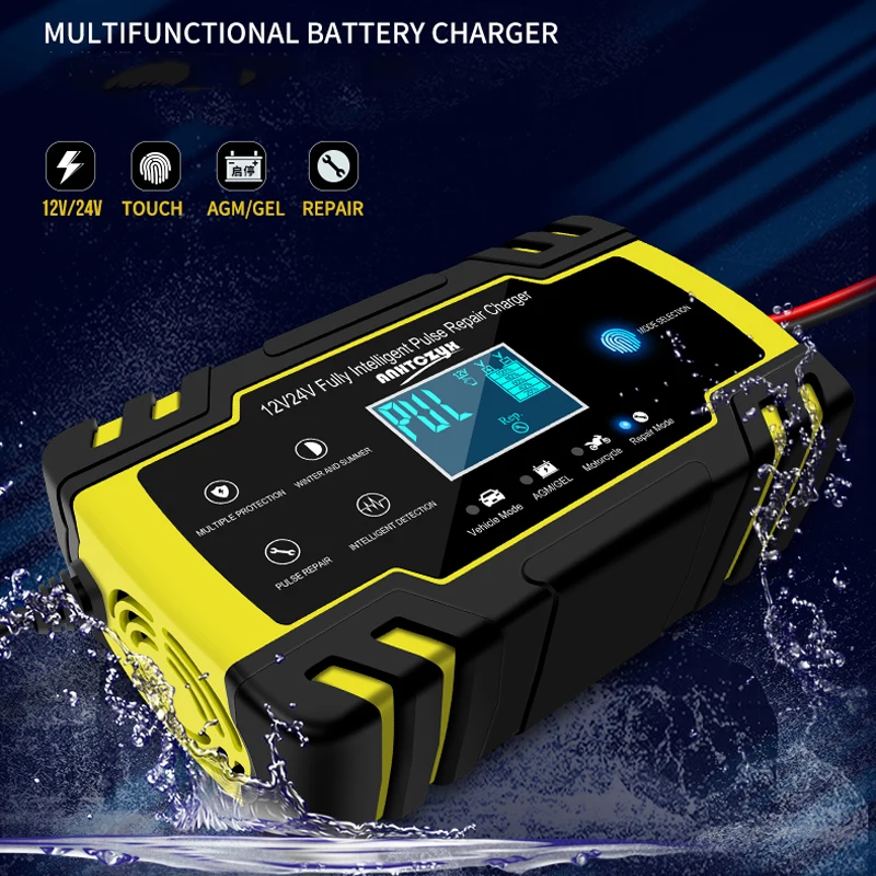 

12V 8A Full Automatic Car Battery Charger Power Pulse Repair Chargers Wet Dry Lead Acid Battery-chargers Digital LCD Display