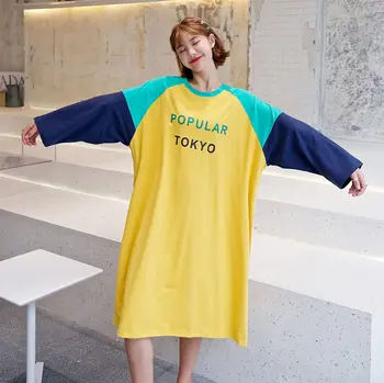 

Korean 100% Cotton Large Size Letter Long-Sleeved Nightdress Female Summer Home Service Nightgown Round Neck Sweet Sleepwear