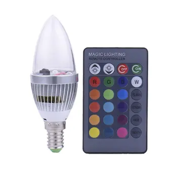 

E14 3W Electronic RGB LED Candles Light with Remote Controller Light Bulb Colorful Bulb Wholesale