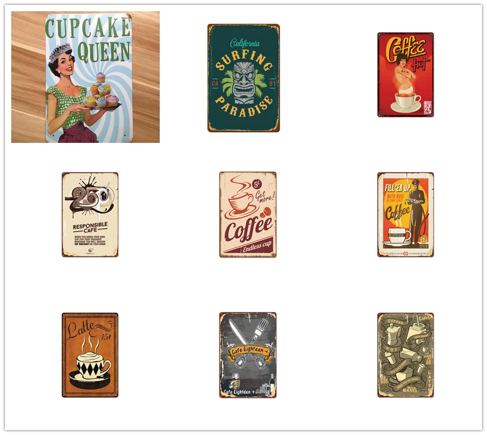 Ретро кофейный латте чай металлическая фотография настенная живопись декор