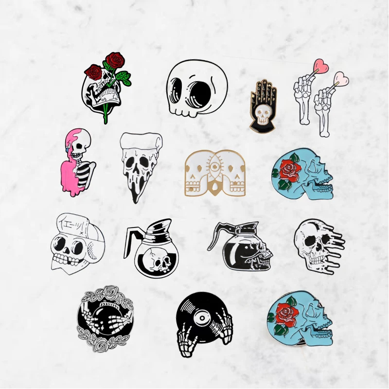 2019 модная эмалированная брошь из сплава в форме сердца темный панк ужас Череп