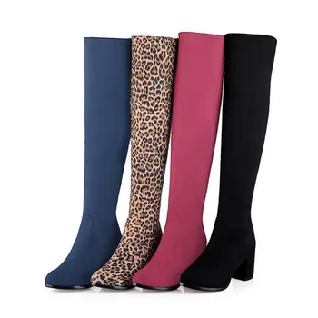 

Autumn Winter New High Heel Over Knee Boots Women‘s Round Head Thick Heel Large Elastic Suede Martin Boots Woman Round Toe Boots