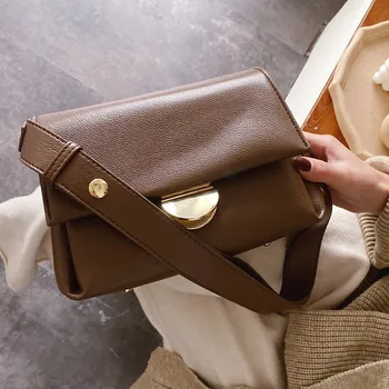 

Soft PU Leather Fashion Bag Women 2020 Summer Fold Over Wide Shoulder Bag Female Brand Designer Handbag Purse Elegant