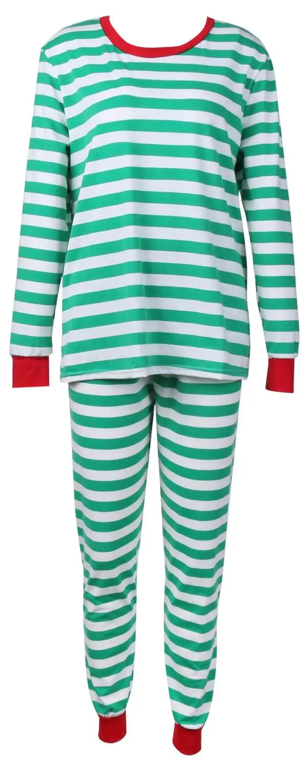Рождественские пижамы для всей семьи из 2 предметов пижамные комплекты хлопковая одежда для сна для папы, мамы и детей одежда для сна в красно-зеленую полоску, в Великобритании - Цвет: Mother Green 2pcs L