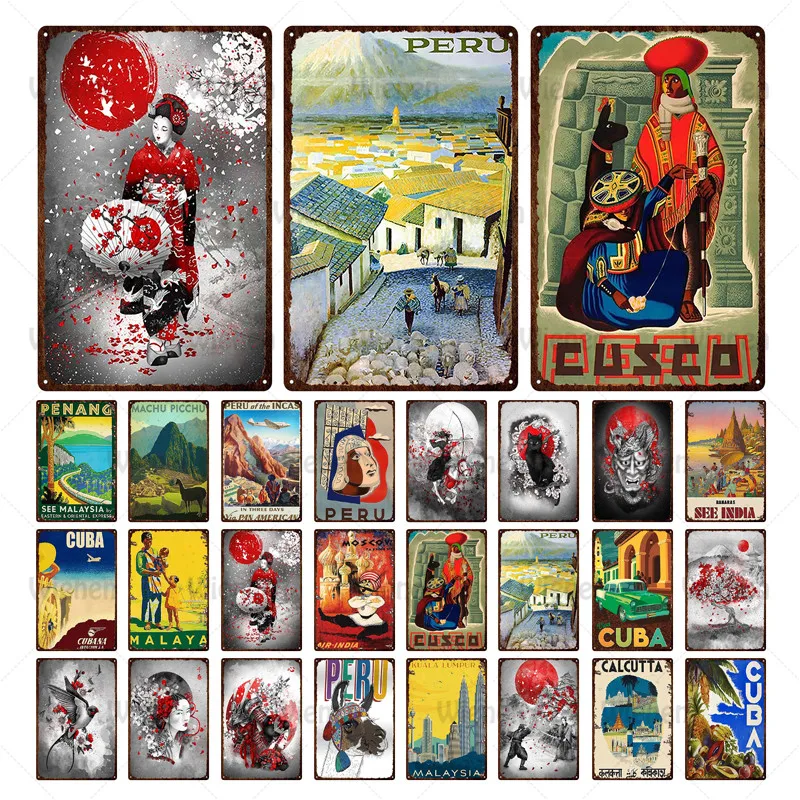 Азиатский город Малайзия Япония металлический жестяной знак винтажный налет