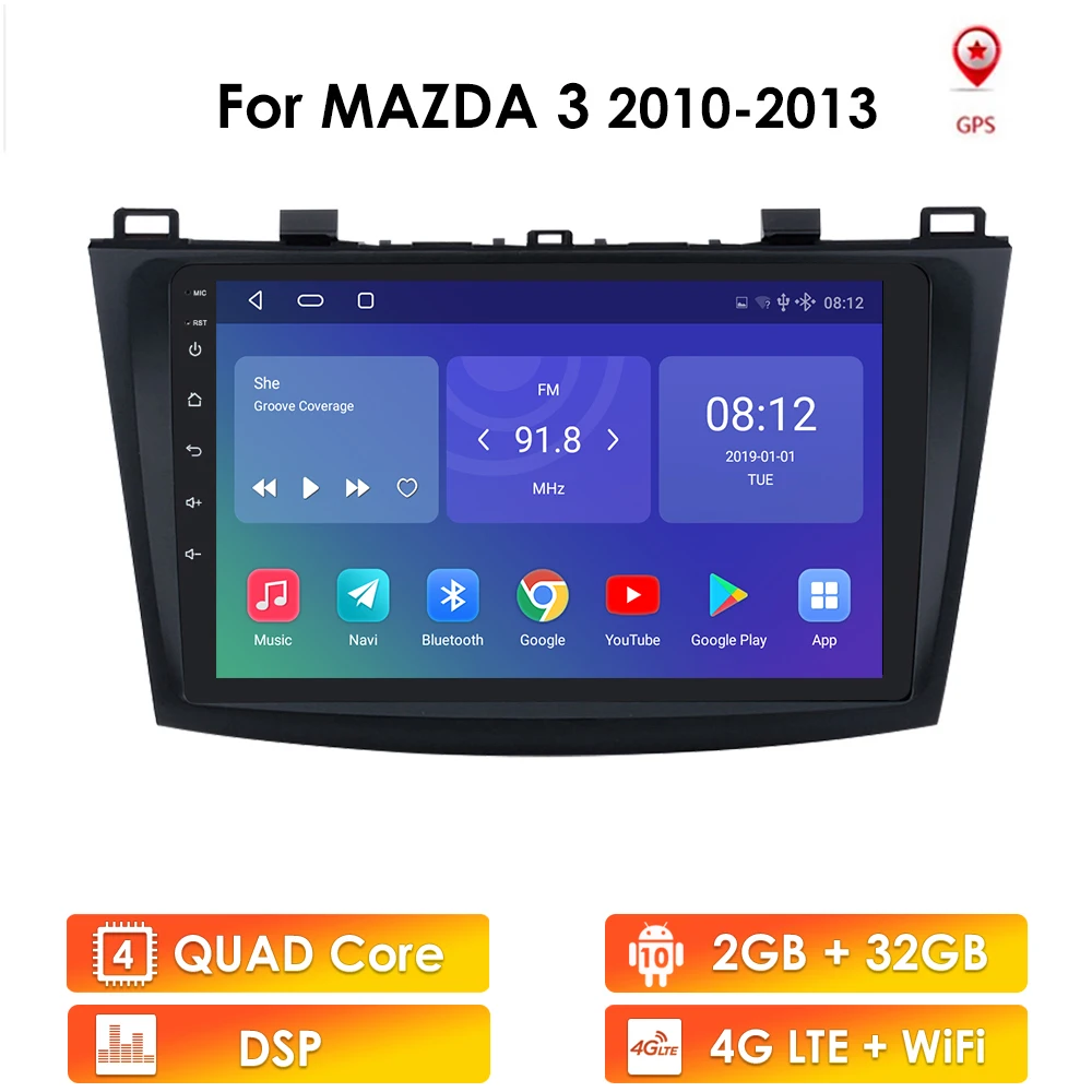 For Mazda 3 2010-2013 maxx axela android 10 Car GPS Radio Stereo 2G 32G WIFI Free MAP Quad Core 2 din Car Multimedia Player