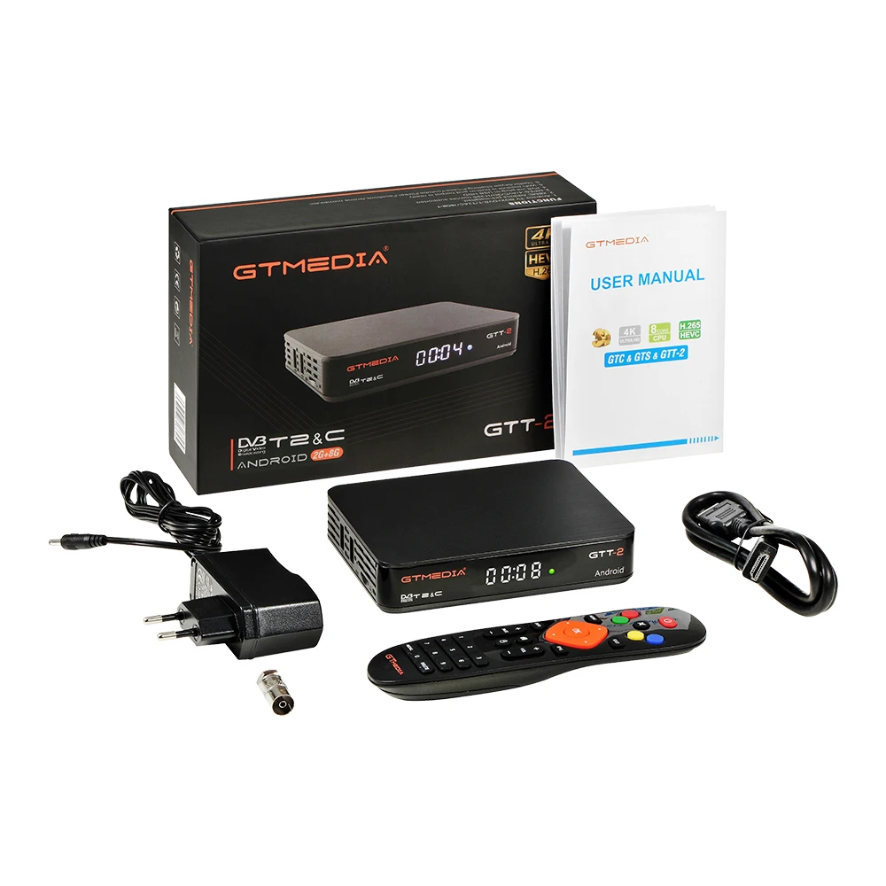 

GTmedia GTT-2 Set Top BOX Android 6.0 TV BOX+DVB-T/T2/Cable(J83.A/B/C)/ISDBT Satellite TV Receiver 2GB 8GB Wifi 2.4G 4K H.265
