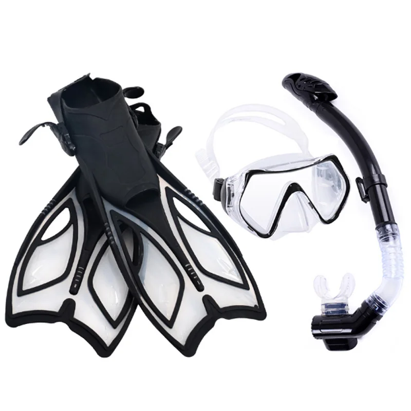 

TOP!-Safe Professional Scuba Diving Mask Silicone Mask Snorkel Wear Resistant Diving Masks Swimming Fins Set Black L