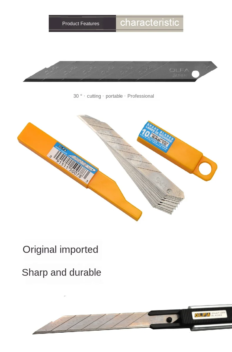 OLFA SAB-10 30-degree angle cutting insert 9MM small blade    10PCS/Lot