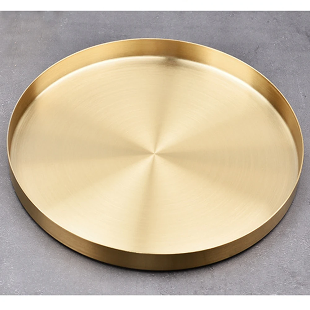 Kitchen Stainless Steel Storage Tray Space Saving Organizer Jewelry Display Plate Round Shape Multifunctional Bathroom Gold |