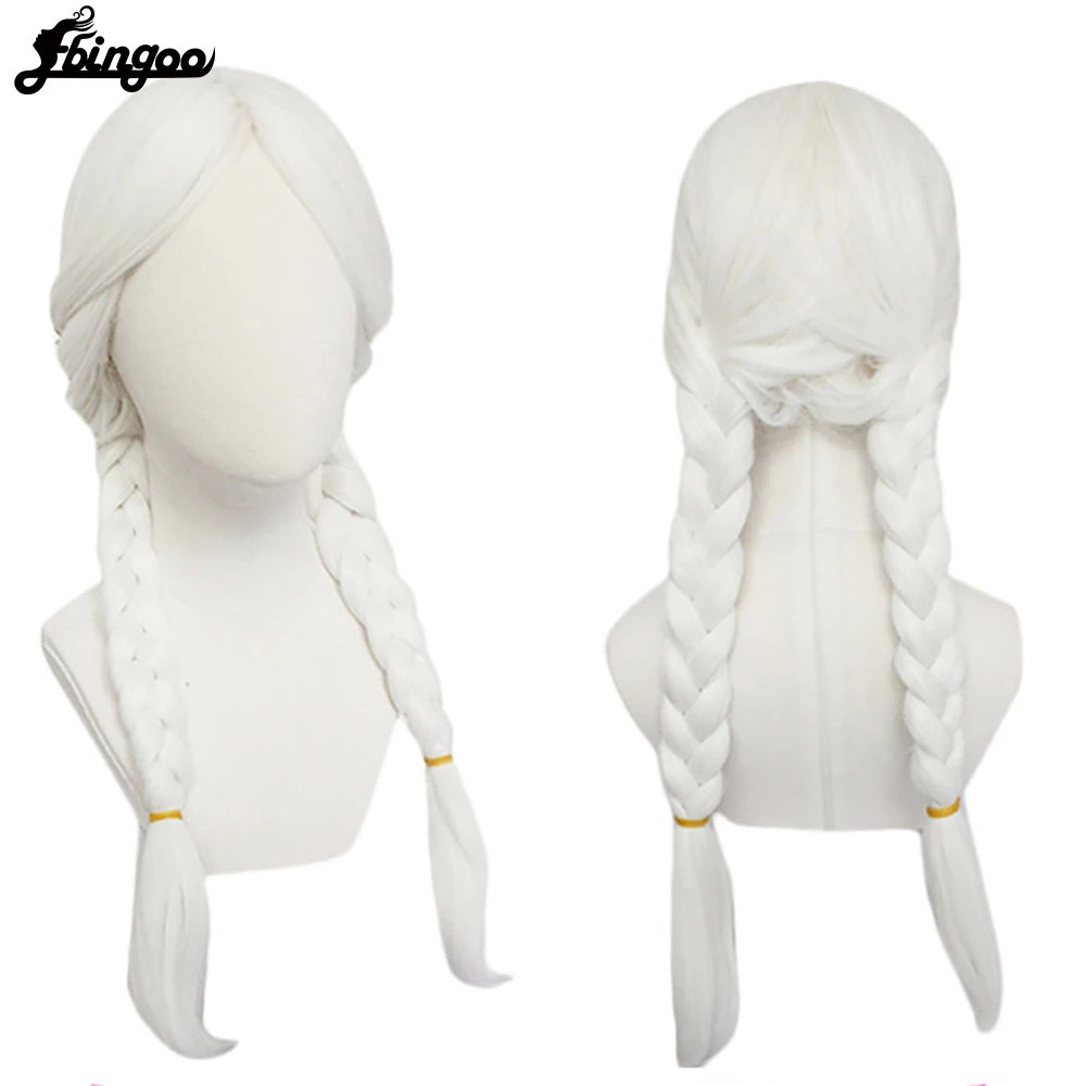 Ebingoo Synthetic Wig Mama Coco Cosplay Wigs Snow White Long braided  Pigtails with Long Inclined Bangs Prestyled Women Wigs