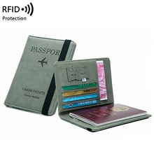 RFID Vintage negocios pasaporte cubre titular hombres mujeres Multi-función ID tarjetero para tarjetas bancarias caso de cuero de la PU de pasaporte de viaje cartera