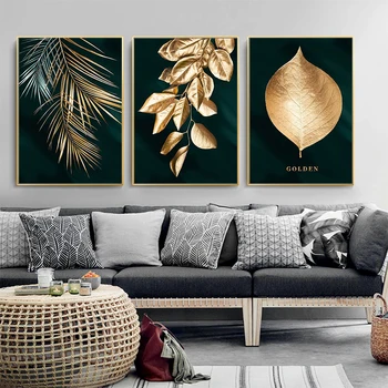 

Golden Plant With letter Leaves Decorative Picture Wall Poster Modern Style Canvas Print Painting Art Living Room Home Decor