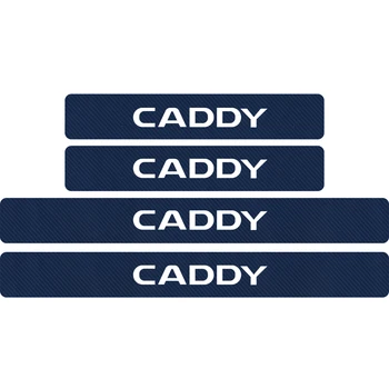 

4PCS Car Carbon Fiber Door Sill Protector Stickers Caddy Logo Decal for Volkswagen VW Golf 4/Blue Motion MTM Polo SS Accessories