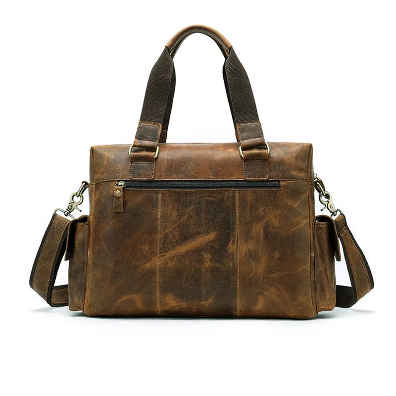Мужской портфель, винтажный кожаный портфель crazy horse, сумка-мессенджер, подходит для 14 дюймов, сумка для ноутбука, большая вместительность, коровья кожа, деловые дорожные сумки